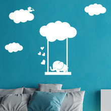 Wall Stickers For Kids Rooms Cloud Baby Elephant Swinging Removable Art Vinyl Muursticker Home Room Decor Stickers On The Wall 2024 - buy cheap