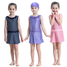 Baby Polka Dot Swimwear Dress+cap Cute Girls Bathing Beach Wear Islamic Dubai Arabic Muslim Swimsuits 80-160 Moslim Zwemkleding 2024 - buy cheap