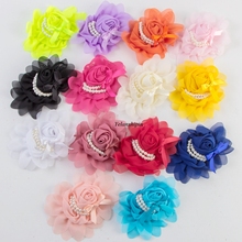 50 pçs/lote 14 Grampo de Cabelo cores Peixinho Bowknot Chiffon Rolou Flores Roseta + Pérolas Sólidos Flores de Tecido Para Headbands Artesanato DIY 2024 - compre barato