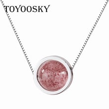 TOYOOSKY 925 Sterling Silver Strawberry Crystal Stone Round Circle Hollow Charm Pendant Women Birthday Gift Jewelry Wholesale 2024 - buy cheap