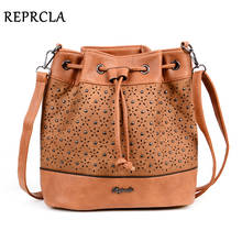 REPRCLA Brand Designer Bucket Shoulder Bag Vintage Rivet Crossbody Bags for Women Messenger Bags Hollow Out Handbags Women Bags 2024 - buy cheap