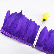 Beautiful high quality 15-20 cm Purple goose trim 2 meter /batch dyed goose feather with goose stripes DIY feathers for crafts 2024 - buy cheap