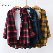 Blouse Women New Autumn Plaid Shirt Long Sleeve Boyfriend Lady Style Loose Check Cotton Outwear Female Tops And Blouses 2024 - buy cheap