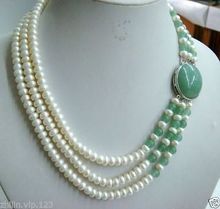 Joyería encantadora para mujer, collar de jades de perlas blancas de agua dulce de 3 filas 2024 - compra barato