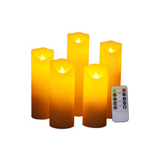 Pack of 5 Yellow Flicker Wedding Pillar Candles With Remote And Timer Function,Battery Flameless Wax Candles For Anniversary 2024 - buy cheap