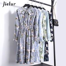 Jielur-vestido de gasa de manga larga para mujer, elegante vestido Floral con lazo, moda coreana, S-XL, fresco, primavera y otoño, 2021 2024 - compra barato