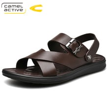 Camel active sandália masculina de couro genuíno, chinelos antiderrapantes e massagem casual na moda de praia, estilo britânico, 2019 2024 - compre barato