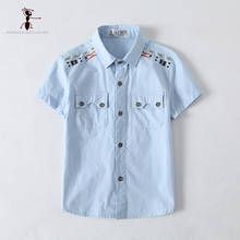 Kung Fu Ant 2017 New Arrival Turn Down Collar Summer Shirt for Boys Short Sleeve Pockets Blue White Cotton Blouses 5063 2024 - buy cheap