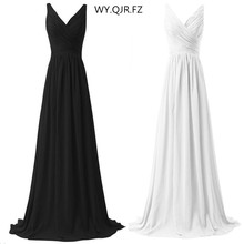 LLY1130B-Vestido largo de honor con cuello en V para mujer, vestido largo con tirantes finos y cordones blancos, para boda, fiesta, graduación, novia, 2019 2024 - compra barato