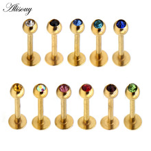 Alisouy 1pc LABRET PIERCING MONROE BAR LIP RING STUD 16G GOLD Gem Tragus Earring helix Cartilage Nose Eyebrow Body Jewelry 2024 - buy cheap