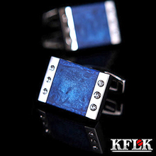 KFLK 2019 Luxury shirt cufflinks for mens Gift Brand cuff button Blue Enamel cuff link High Quality Crystal abotoadura Jewelry 2024 - buy cheap