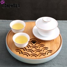CAKEHOUD-bandeja de té de bambú para almacenamiento de agua, juego de té de Kung Fu para ceremonia, bandeja de té China para el hogar, juego de té de viaje portátil 2024 - compra barato
