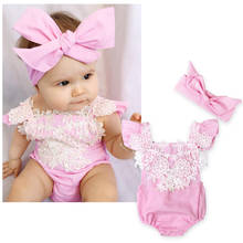 Infant Birthday Floral Outfits Bodysuit One Piece Cotton Pink Lace Tie Ruffles Jumpsuit Pants Baby Girl Party Clothing 2024 - buy cheap