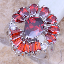 Clean Red Garnet White CZ Silver Plated Women's Ring Size 6 / 7 / 8 / 9 R1072 2024 - buy cheap