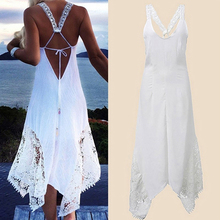 Maxi Beach Dresses Boho Style Summer Backless Halter White Black V Neck Sleeveless Dress Sundress Women Long Dress 2024 - buy cheap
