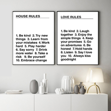 Casa regras arte da parede pintura da lona moderno preto branco amor regras posters impressões fotos para sala de estar salão decoração casa 2024 - compre barato