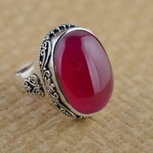 Red Corundum Ring Silver Inlaid Thai Silver Antique Style Female Simple Atmospheric Type Grass Grain 2024 - buy cheap