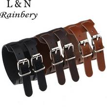 Rainbery 2020 Fashion New Punk Rock New Layer 2 Belt Men Genuine Cow Leather Bracelet 2 Wristband Buckle Cuff Bangle Hot Sale 2024 - buy cheap