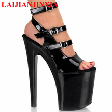 Laijianjinxi novo sapatos preto para pole dance, sapatos de salto alto de 20 cm, sandálias plataforma fina, sapatos da moda 2024 - compre barato