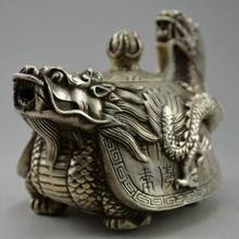 Exquisite Collectible Decorated Old Handwork Tibetan Silver Carved Dragon Tortoise Tea Pot 2024 - buy cheap