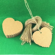 Etiquetas de papel con forma de corazón para decoración de tartas de boda, etiquetas de papel con cuerdas de cáñamo, Kraft Love, 100 unids/lote 2024 - compra barato