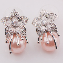Pink Pearl Woman 925 Sterling Silver Crystal Earrings TE469 2024 - buy cheap