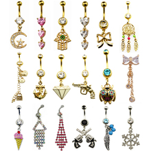 1pc Charming Belly Button Rings Surgical Steel Gold Moon Star Gun Navel Piercing Snow Heart Dangling Hand Belly Body Jewelry 14g 2024 - buy cheap