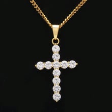 Hip Hop Bling Ice Out Cubic Zirconia Cross Men Pendant Necklace AAA CZ Rapper Jewelry Gold Silver Color with cuban chain 2024 - buy cheap