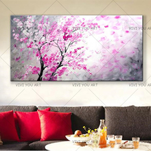 Pintura al óleo sobre lienzo de paisaje de flor púrpura abstracta moderna hecha a mano, arte de pared para sala de estar, 100% 2024 - compra barato