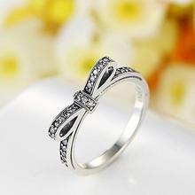 Women Retro Rhinestone Inlaid Alloy Bowknot Engagement Finger Ring Jewelry Gift 2024 - buy cheap