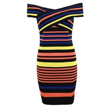 Casual Summer Women Dress Off Shoulder Slim Fit Bodycon Dress Colorful Mix Striped Sheath Bodycon Bandage Dress Dropshipping 2024 - buy cheap