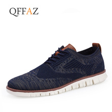 QFFAZ New Brogue men's Shoes Lace up lightweight British Dress Men Sneakers hollow breathable knitted mesh Flats Shoes 2024 - buy cheap