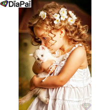 DIAPAI 5D алмазная картина полная Алмазная вышивка "Девочка Кролик цветок" картина из горного хрусталя ручной работы Домашний Декор A25482 2024 - купить недорого