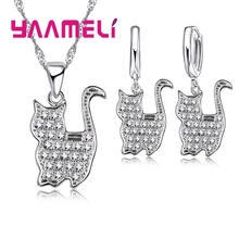 Pingentes de gato persa fofo e adorável, conjuntos de joias de prata esterlina 925 brilhante, colar de zircônio cúbico, brincos para mulheres, presente de meninas 2024 - compre barato
