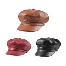 KLV Women Fashion Solid Color PU Leather Octagonal Cap Fashion Autumn Winter Caps Male Female Casual Vintage Hats Accessories 2024 - buy cheap
