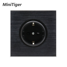 Minitiger Luxurious Black Aluminum Panel 16A EU Standard Wall Power Socket Outlet Grounded With Child Protective Lock 2024 - buy cheap