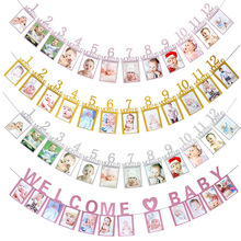Babyshower-pancarta de primer plano de cumpleaños, primer año de fiesta de cumpleaños, 12 marcos de Navidad, primer año 2024 - compra barato