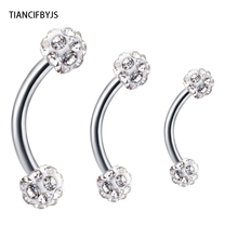 TIANCIFBYJS Surgical Stainless Steel Eyebrow Rings 16G Eyebrow Ring Curved Bar Barbell Piercing Double Crystal Ball Body Jewelry 2024 - buy cheap