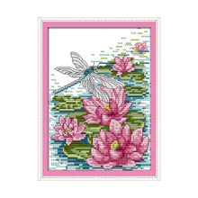 Dragonfly and Lotus Cross Stitch Flowers Beautiful 11CT 14CT DIY Flowers Painting Cross Stitch Kits Embroidery Needlework Sets 2024 - buy cheap