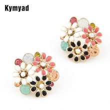 Kymyad Gold Color Earing New Flower Stud Earrings Crystal Earings Fashion Jewelry Bijoux Rhinestone Earrings boucle d'oreille 2024 - buy cheap