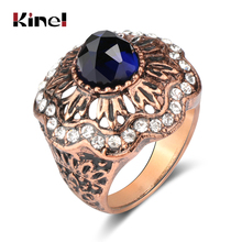 Kinel Hot 2018 Big Natural Stone Ring Vintage Antique Gold Color Crystal Rings For Women Luxury Christmas Gift Turkish Jewelry 2024 - buy cheap