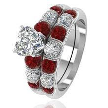 Utimtree Trendy Cubic Zirconia Engagement Rings Sets Womens Jewelry Red Crystal Wedding Band Ring Set Anniversary Rings for Lady 2024 - buy cheap