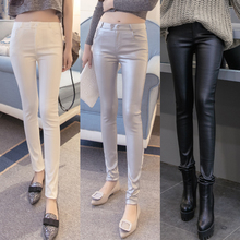 Outono inverno leggings mulheres calças de couro fosco sexy fino preto feminino cintura alta elástico lápis pantalon cuir femme 2024 - compre barato