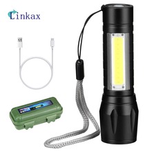 Lanterna recarregável de led, 3 modos, usb, 3800lm, xpe, cob, com zoom, lâmpada tática com bateria + caixa 2024 - compre barato