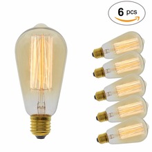 6 Pcs/Lot Handmade Edison Lamps Carbon Filament Clear Glass's Edison Retro Vintage Incandescent Bulb 40W/60W 220V E27 ST64 2024 - buy cheap