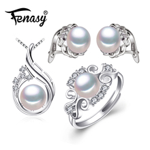 FENASY 925 Sterling Silver earrings with stones,natural Pearl jewelry sets for women,bohemian set stud earrings party rings 2024 - buy cheap