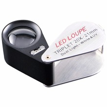Mini 20X Magnification Foldable Foldaway Jeweler Loupe Magnifier + 6 LED & 1 UV light + 21mm Triplet Optical Glass Lens 2024 - buy cheap