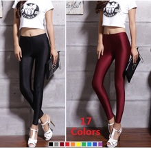 Women's black blue lycra polyester leggings neon spandex leggings ladies high waist stretch skinny shiny spandex leggings women 2024 - buy cheap