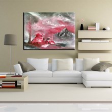 100%Handpainted Landscape Wall Artwork Hand Painted Islamic Painting Red And Grey Storm Oil Painting On Canvas No Frame 2024 - buy cheap