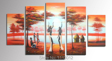 High Quality African Tribes Tree Oil Painting On Canvas 5 P Set Home Abstract Wall Art Decoration Modern Picture For Living Room 2024 - buy cheap